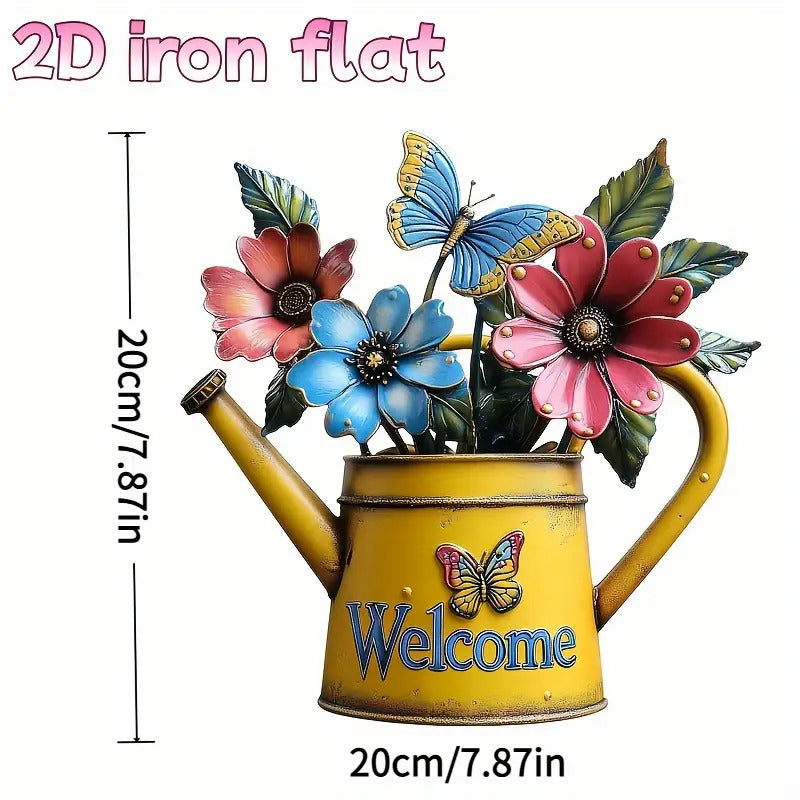 Floral Butterfly Watering Can Wall Decoration