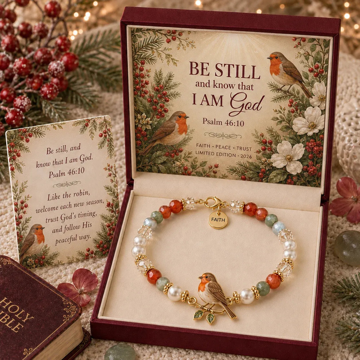 🎅🎅 2026 Christmas Gift 50% Off--✝️ Psalm 46:10 Faith Bracelet | Limited Edition 2026 Christian Jewelry with 7 Meaningful Nature Symbols, Gemstone-Style Beads & Scripture Gift Box 🤍