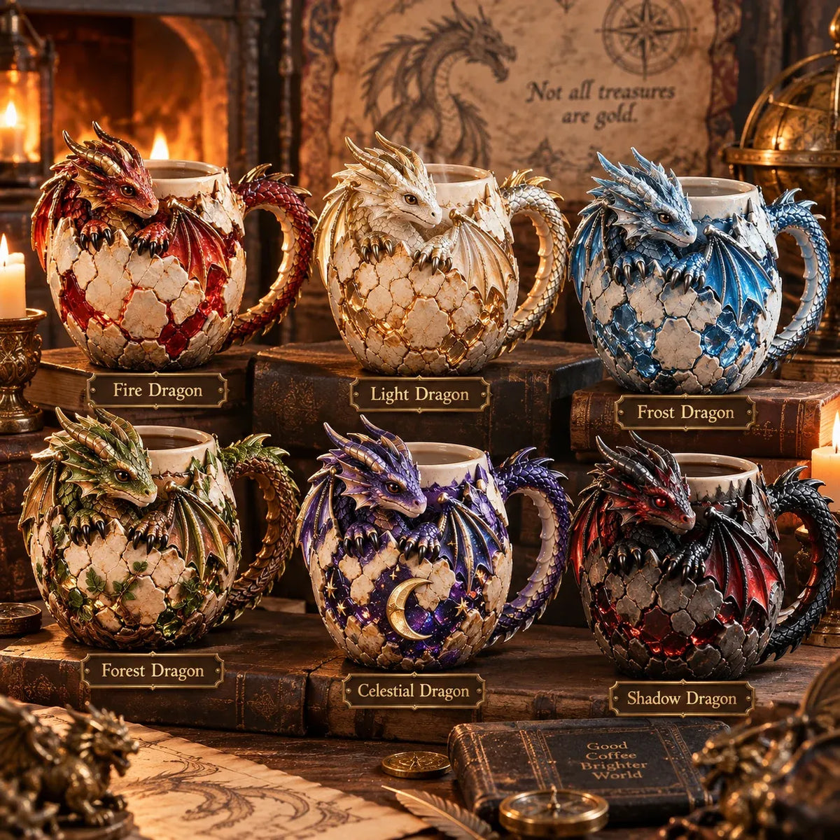 β³ Last Day 50% OFF β π Dragonbound RealmsTM Sculpted Dragon Mug Collection | 6 Fantasy Realm Designs with Raised 3D Dragon Details β