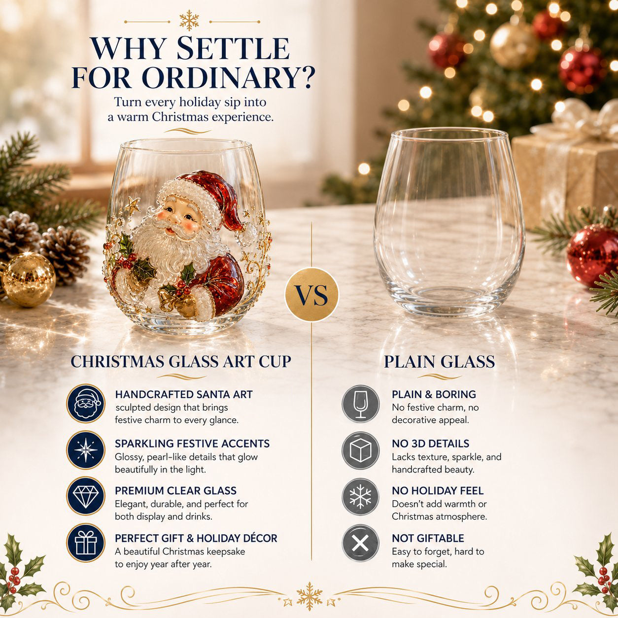 🎄🎄✨ Christmas Glass Art Cup | Luxury Holiday Glassware for Drinks, Decor & Christmas Gifts 🎁