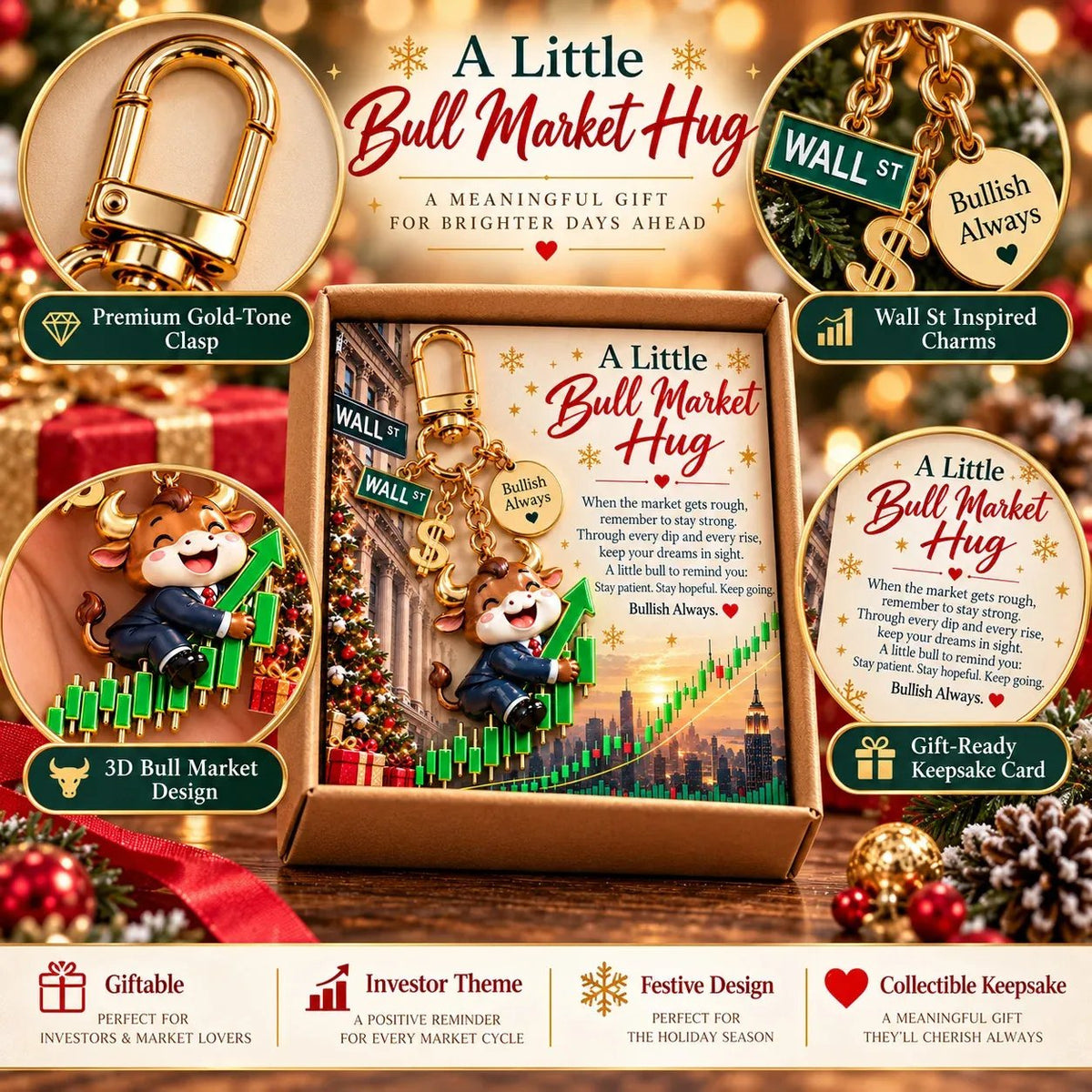 ππ A Little Bull Market Hug β Inspirational Bull Keychain Gift Set for Stock Traders & Investors π