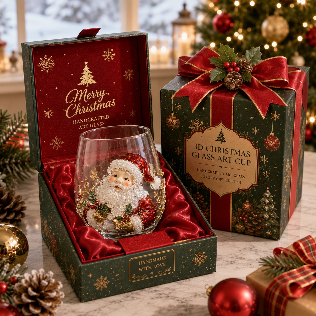 ๐๐โจ 3D Christmas Glass Art Cup | Luxury Raised Holiday Glassware for Drinks, Decor & Christmas Gifts ๐