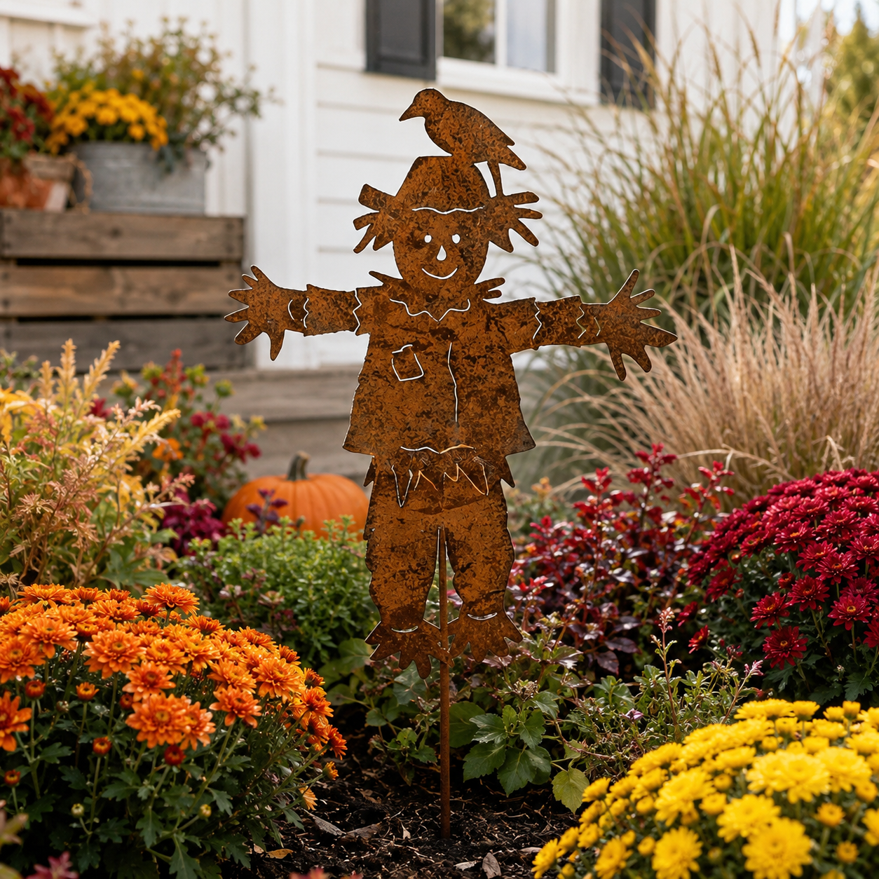 ๐ฆ23'' Rustic Metal Scarecrow Garden Stake with Crow