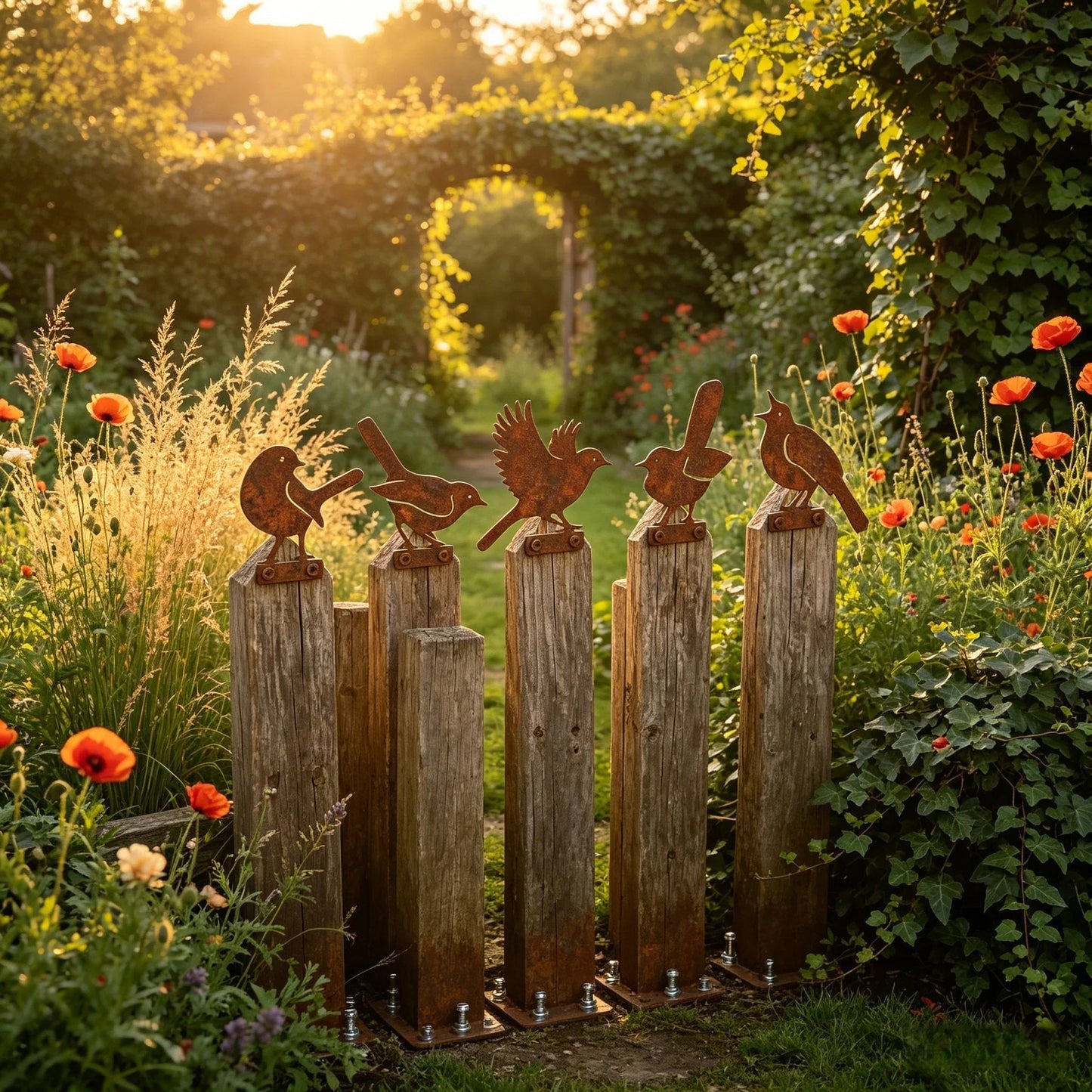 🐦5-Piece Lifelike Rusty Metal Bird Silhouettes Garden Art