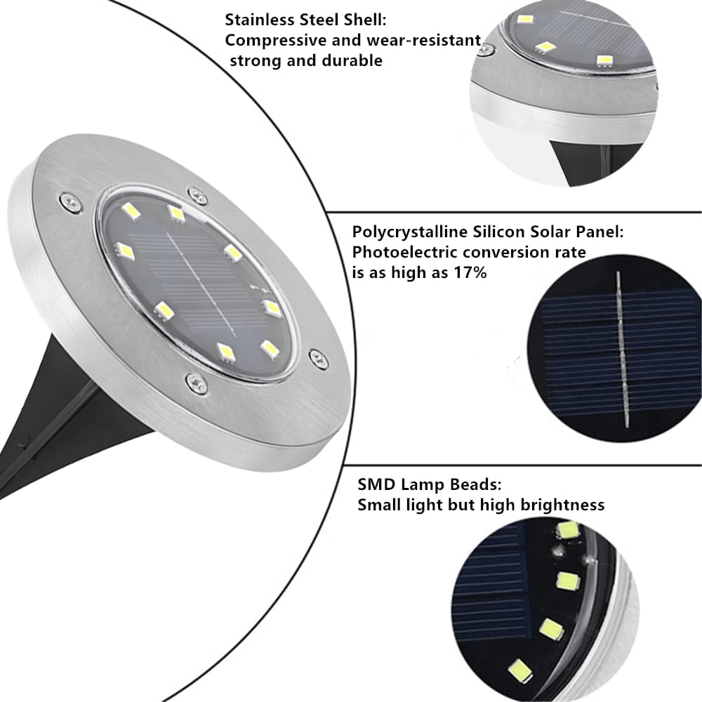 π Solar Ground Lights β 8 LED Outdoor Disk Lights