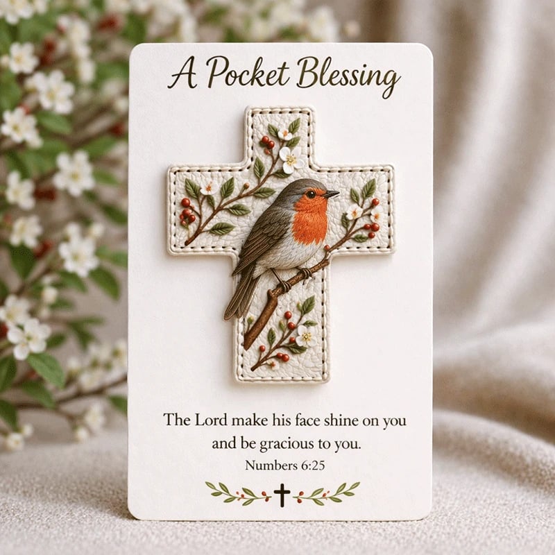 ๐๏ธ๐๏ธ Handmade 3D Bird Pocket Cross -๐ Genuine Leather Portable Blessing, Includes Scripture Card ๐