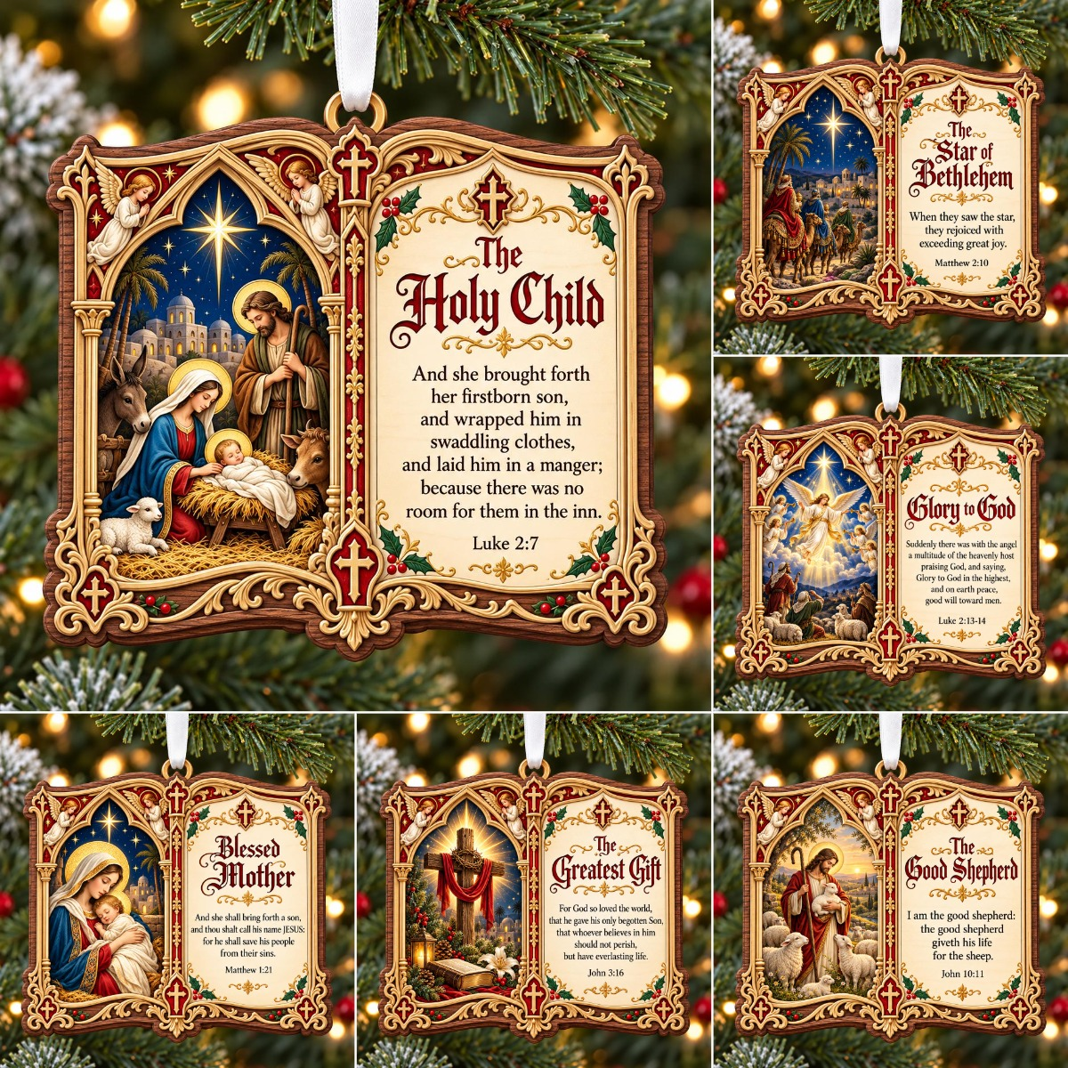 ⏳ Last Day 50% OFF – Christian Christmas Bible Verse Book Ornament – Nativity Scripture Keepsake