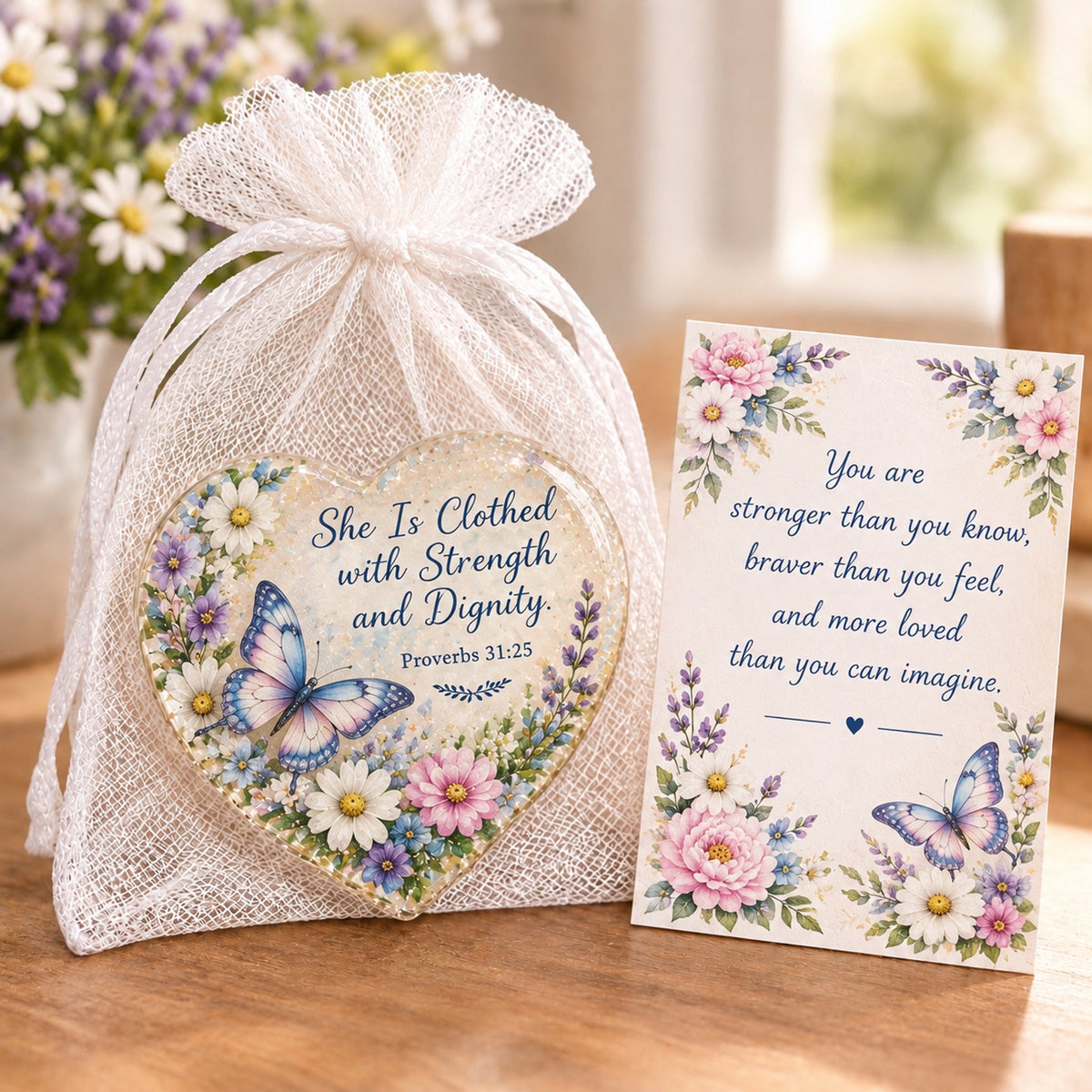 ✝️ Christian Faith Heart Keepsake with Prayer Card & Organza Bag