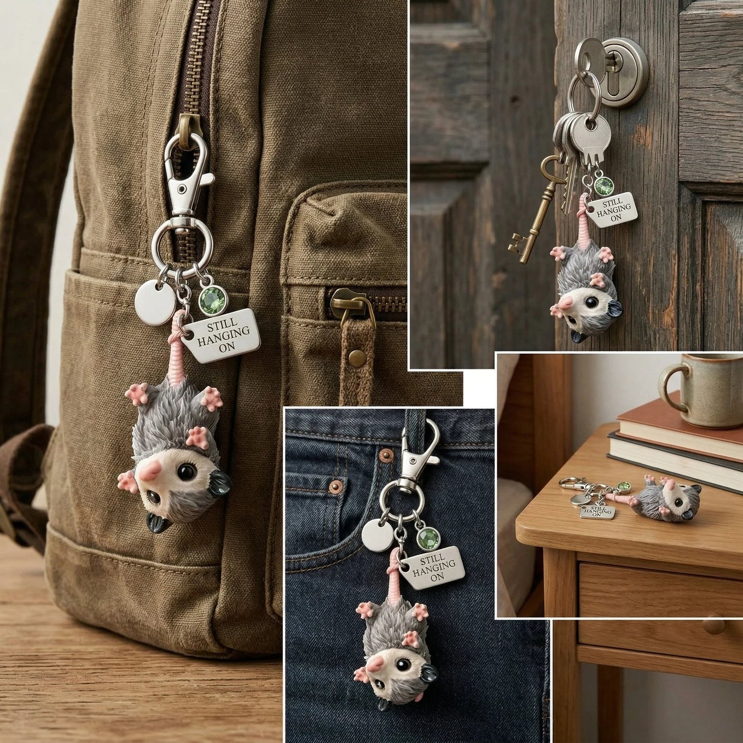 ππA Little Opossum for You - "Still Hanging On" Keychain & Sentiment Card Set