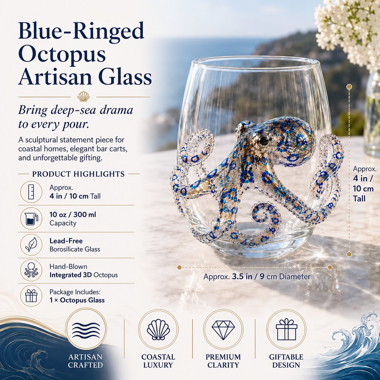 🎁🎁The Perfect Beach House Gift 🌊3D Ocean Animal Artisan Glassware Collection