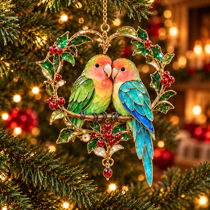 Tropical Parrot Christmas Ornaments – Vintage Stained Glass Style, Set of 6