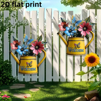 Floral Butterfly Watering Can Wall Decoration