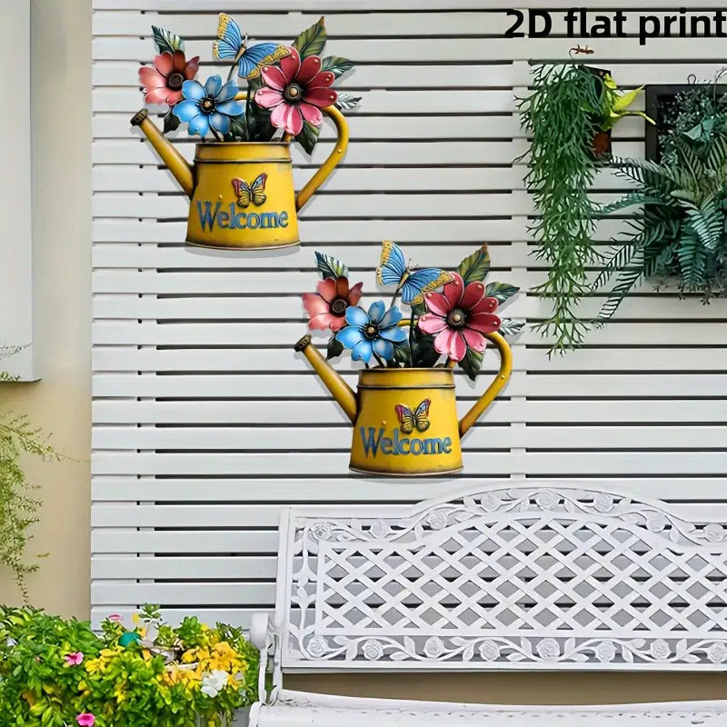 Floral Butterfly Watering Can Wall Decoration