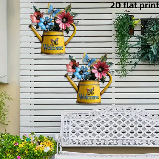 Floral Butterfly Watering Can Wall Decoration