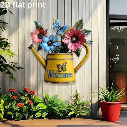 Floral Butterfly Watering Can Wall Decoration