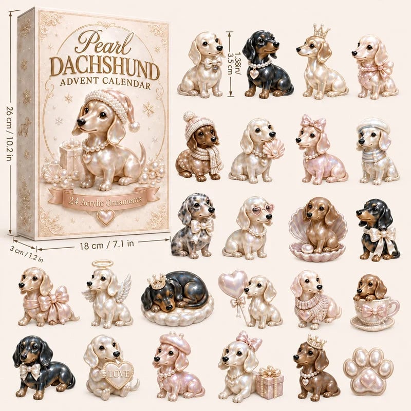 🎅🎅 2026 Christmas Gift 50% Off--2026 Pearl Dachshund Christmas Advent Calendar | 24-Day Dog-Themed Collectible Decor Gift Box
