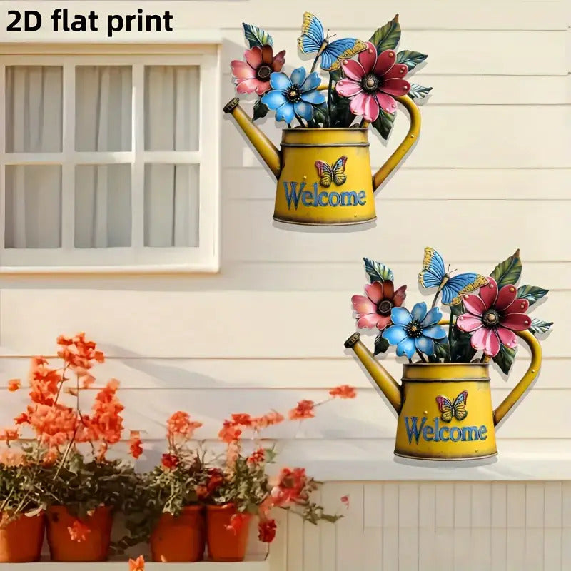 Floral Butterfly Watering Can Wall Decoration