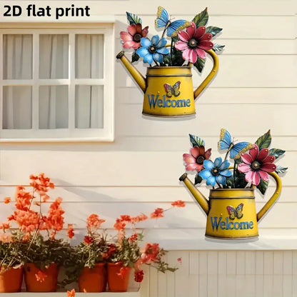 Floral Butterfly Watering Can Wall Decoration