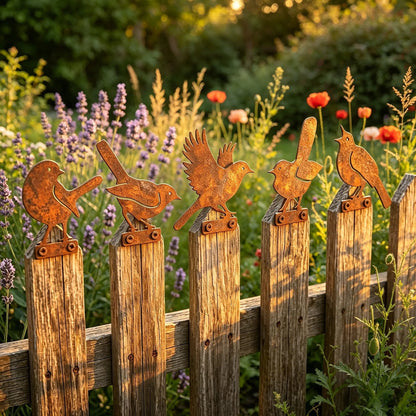 🐦🐦5-Piece Lifelike Rusty Metal Bird Silhouettes Garden Art