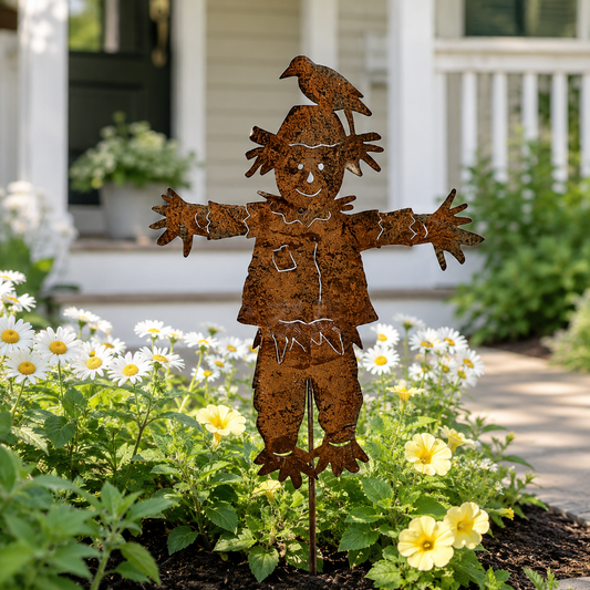 🐦23'' Rustic Metal Scarecrow Garden Stake with Crow