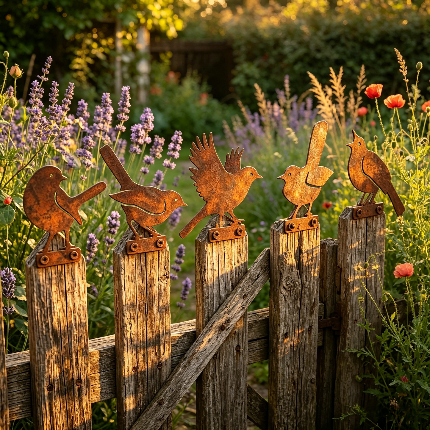 5-Piece Lifelike Rusty Metal Bird Silhouettes Garden Art