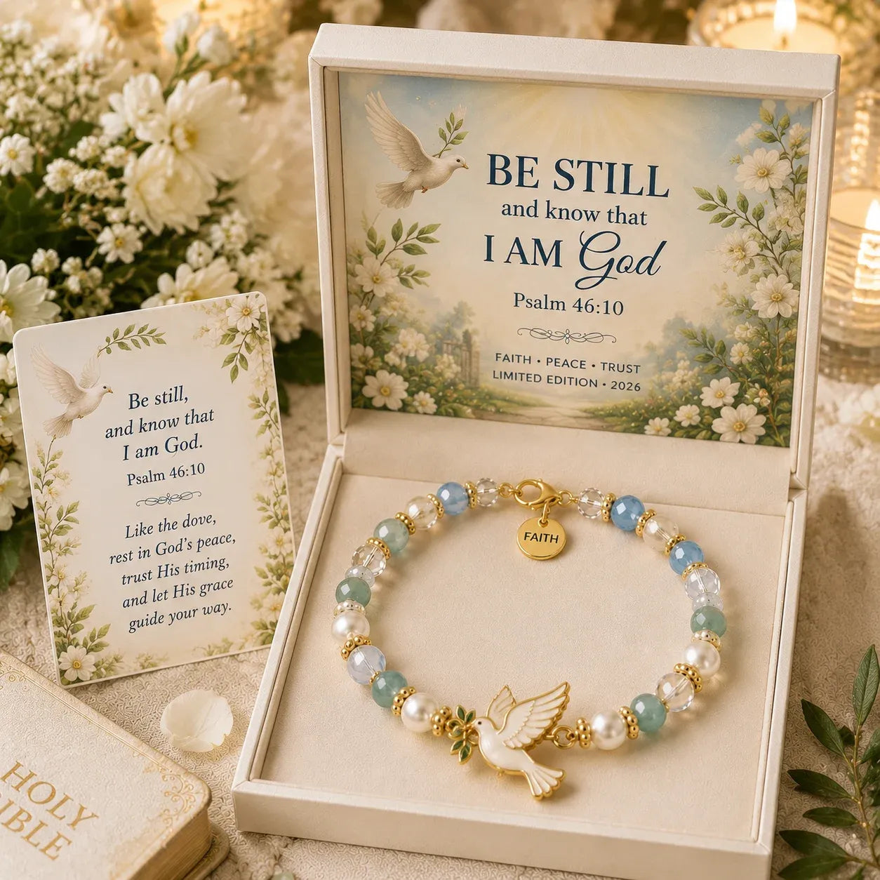 🎅🎅 2026 Christmas Gift 50% Off--✝️ Psalm 46:10 Faith Bracelet | Limited Edition 2026 Christian Jewelry with 7 Meaningful Nature Symbols, Gemstone-Style Beads & Scripture Gift Box 🤍