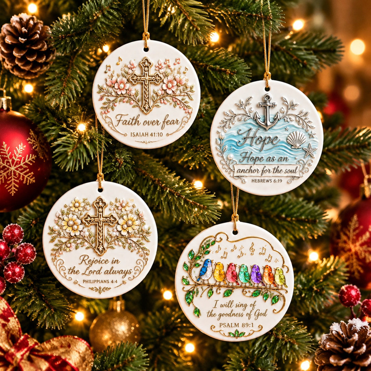 Faith Over Fear Ornament – Christian Ceramic Hanging Decor Inspired by Isaiah 41:10, Hope, Courage & Divine Strength