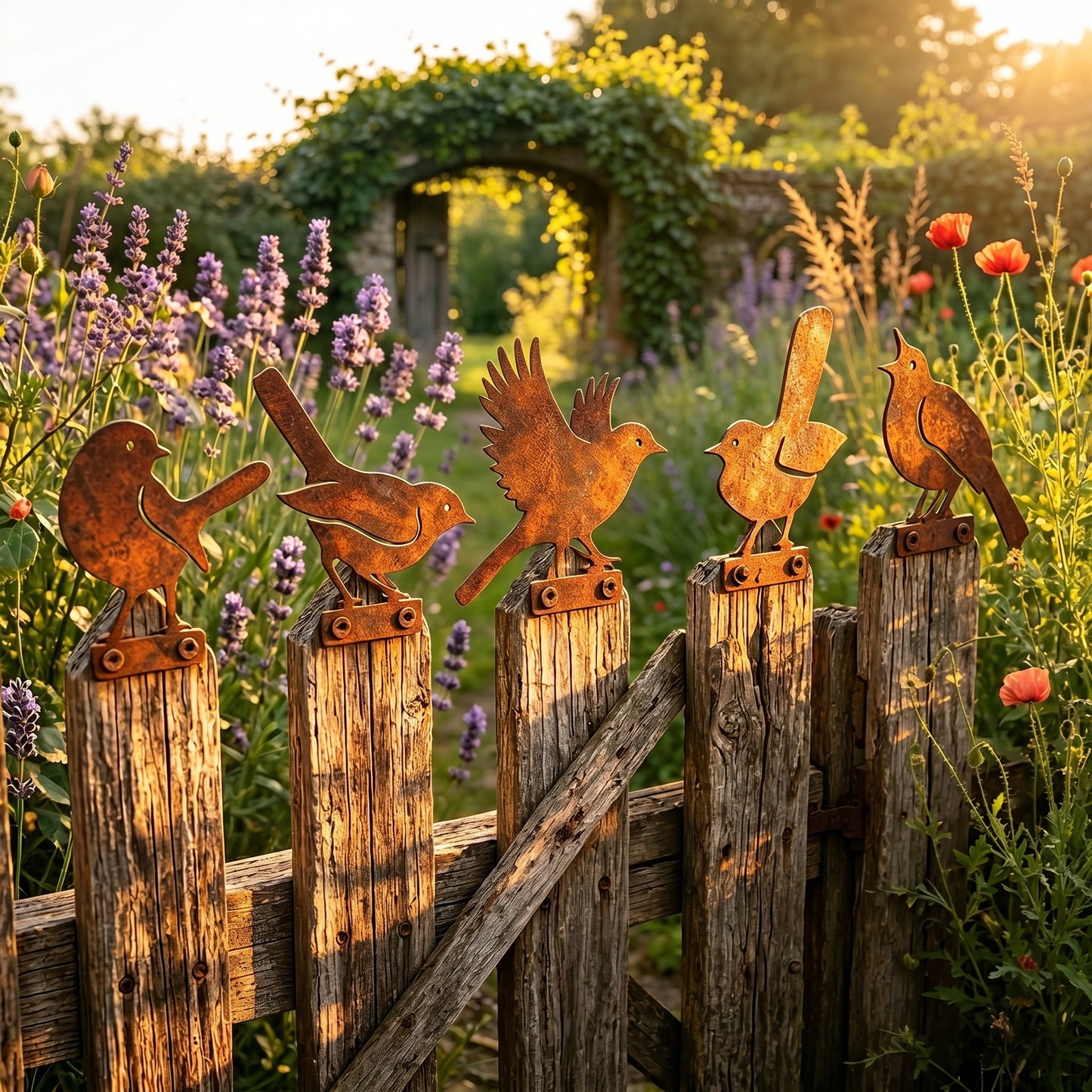 5-Piece Lifelike Rusty Metal Bird Silhouettes Garden Art