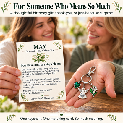 ⏳ Last Day 50% OFF —👼 Always By Your Side: Birth Month Angel & Flower Keychain + Keepsake Card 🌸