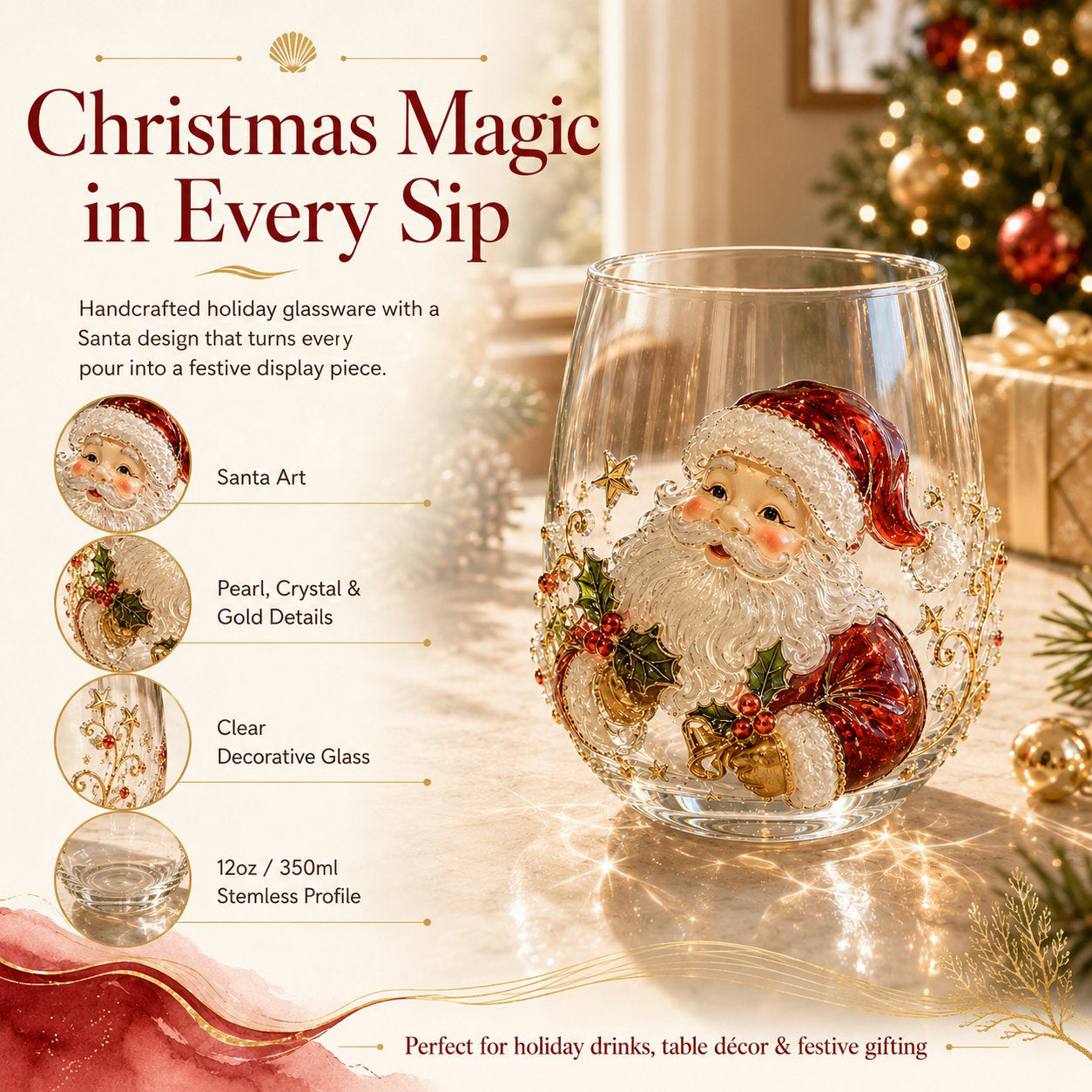 🎄🎄✨ Christmas Glass Art Cup | Luxury  Holiday Glassware for Drinks, Decor & Christmas Gifts 🎁