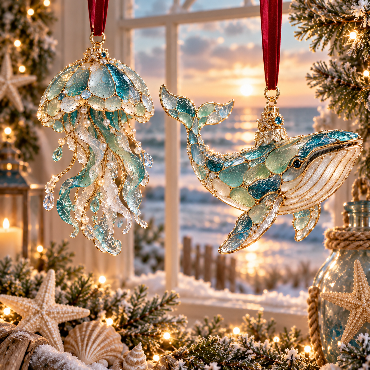 🎅🎅 2026 Christmas Gift 50% Off--2026 Ocean Christmas Series Sea Glass Ornament Collection – Seahorse, Octopus, Jellyfish, Shark, Sea Turtle & Whale Coastal Holiday Keepsakes