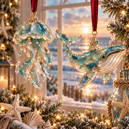 🎅🎅 2026 Christmas Gift 50% Off--2026 Ocean Christmas Series Sea Glass Ornament Collection – Seahorse, Octopus, Jellyfish, Shark, Sea Turtle & Whale Coastal Holiday Keepsakes