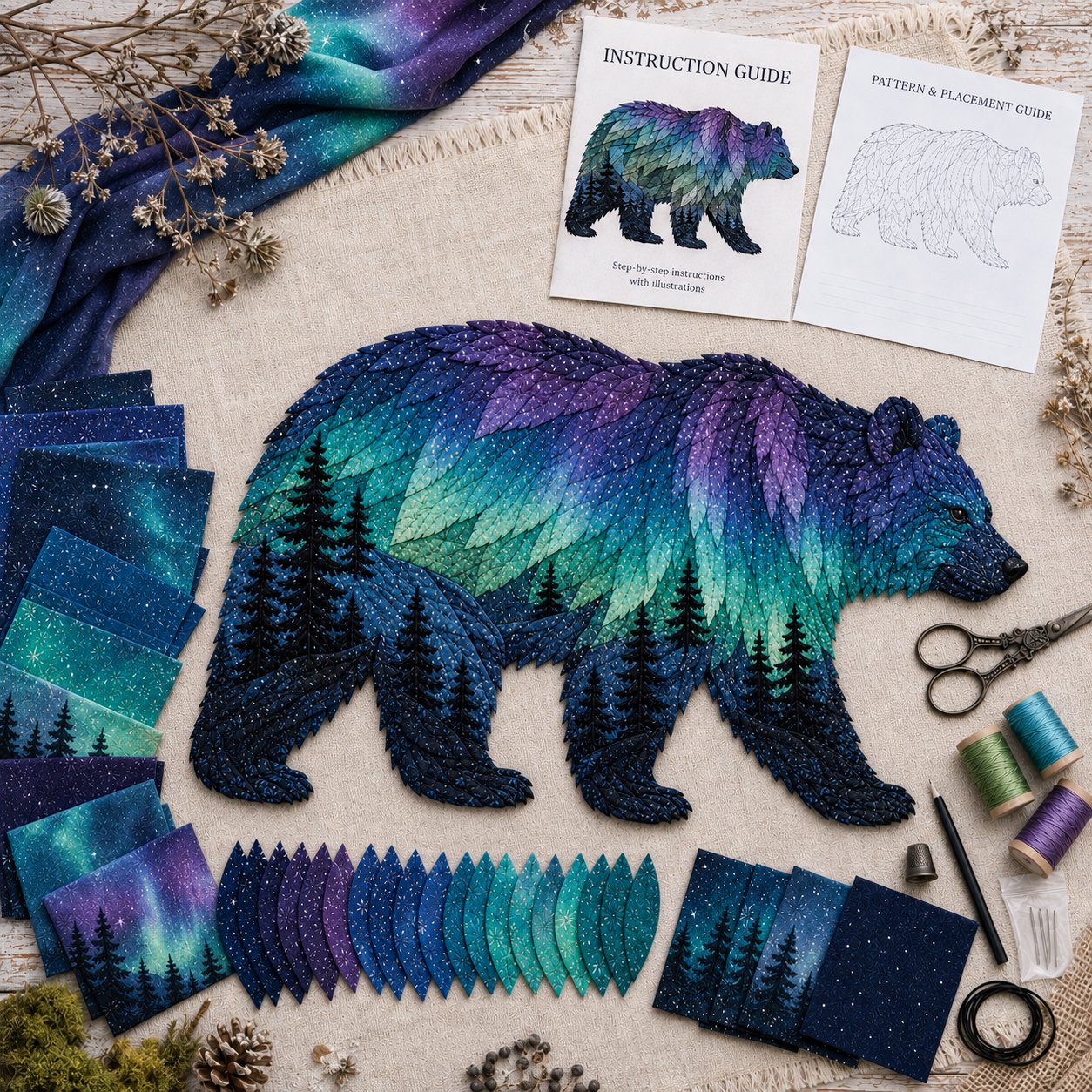 ⏳🌌Last Day 50% OFF - 🐺Northern Lights Wildlife DIY Patchwork Kit