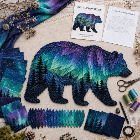⏳🌌Last Day 50% OFF - 🐺Northern Lights Wildlife DIY Patchwork Kit