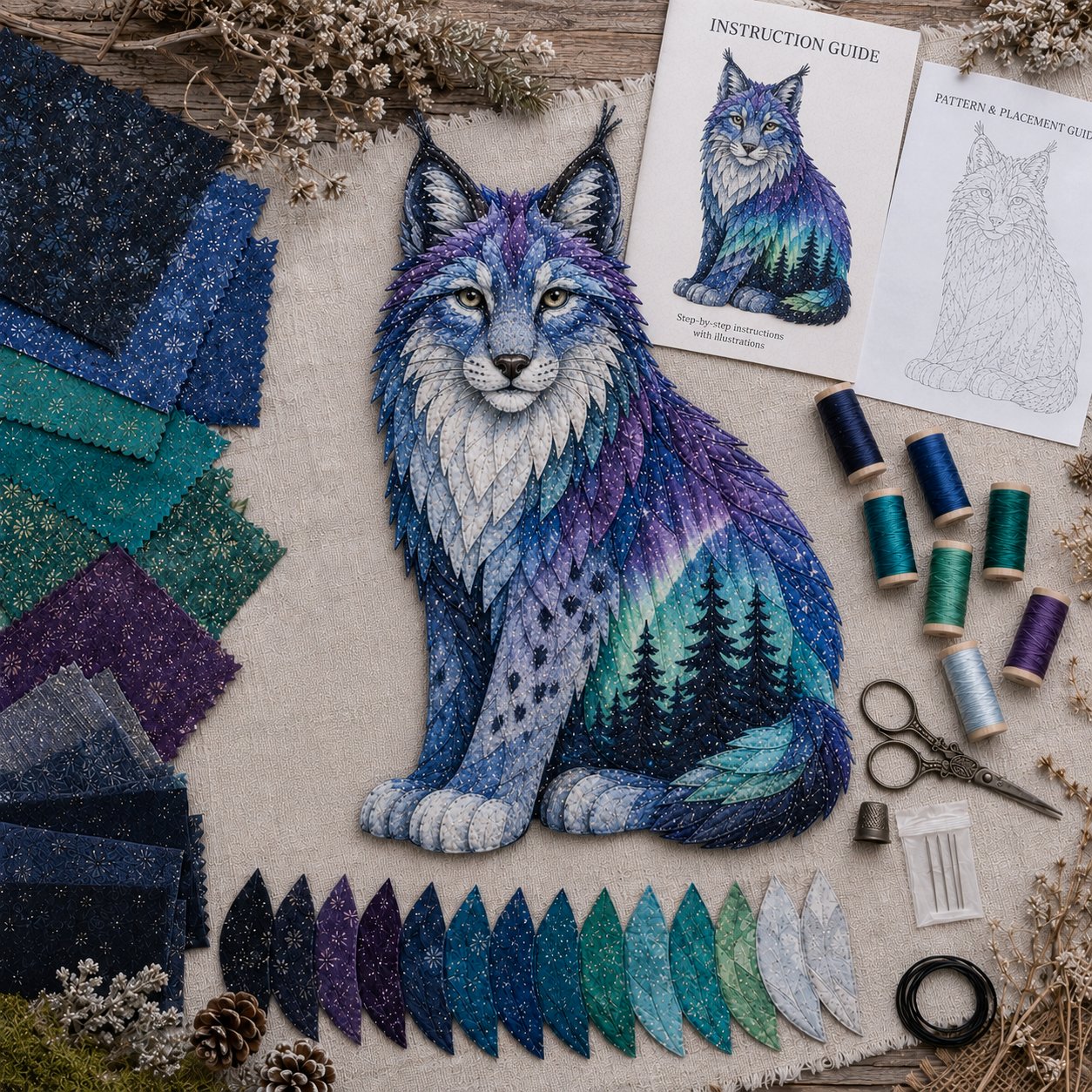 ⏳🌌Last Day 50% OFF - 🐺Northern Lights Wildlife DIY Patchwork Kit
