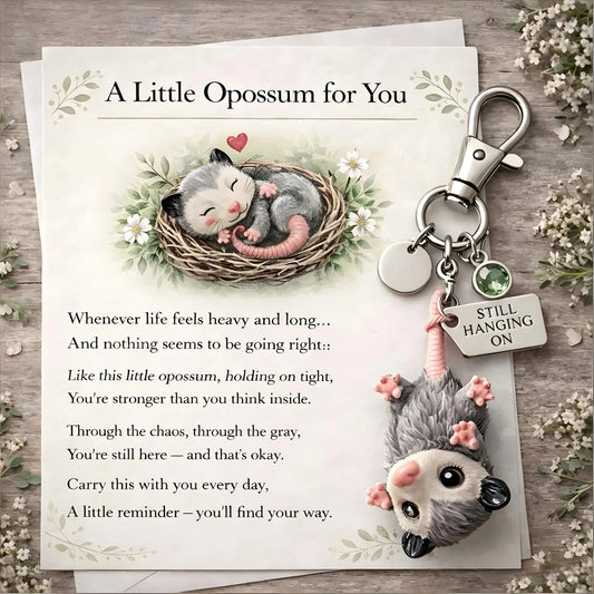 🐁🐁A Little Opossum for You - "Still Hanging On" Keychain & Sentiment Card Set