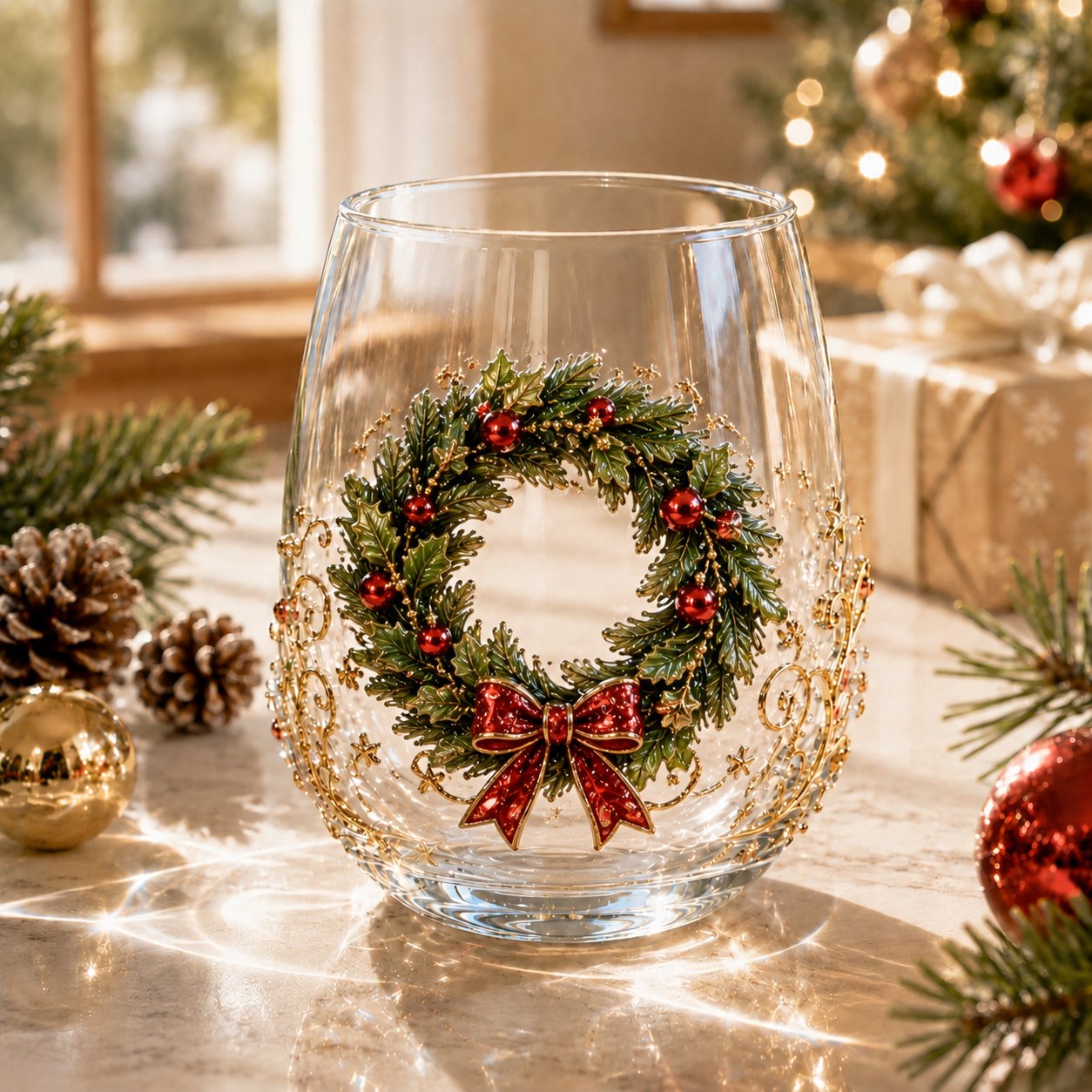 🎄🎄✨ 3D Christmas Glass Art Cup | Luxury Raised Holiday Glassware for Drinks, Decor & Christmas Gifts 🎁