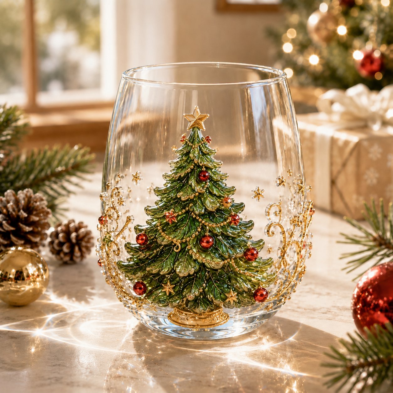 🎄🎄✨ 3D Christmas Glass Art Cup | Luxury Raised Holiday Glassware for Drinks, Decor & Christmas Gifts 🎁