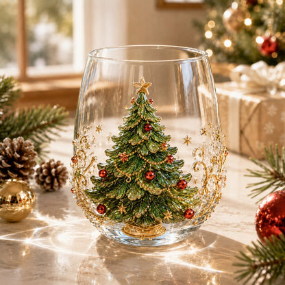 🎄🎄✨ 3D Christmas Glass Art Cup | Luxury Raised Holiday Glassware for Drinks, Decor & Christmas Gifts 🎁