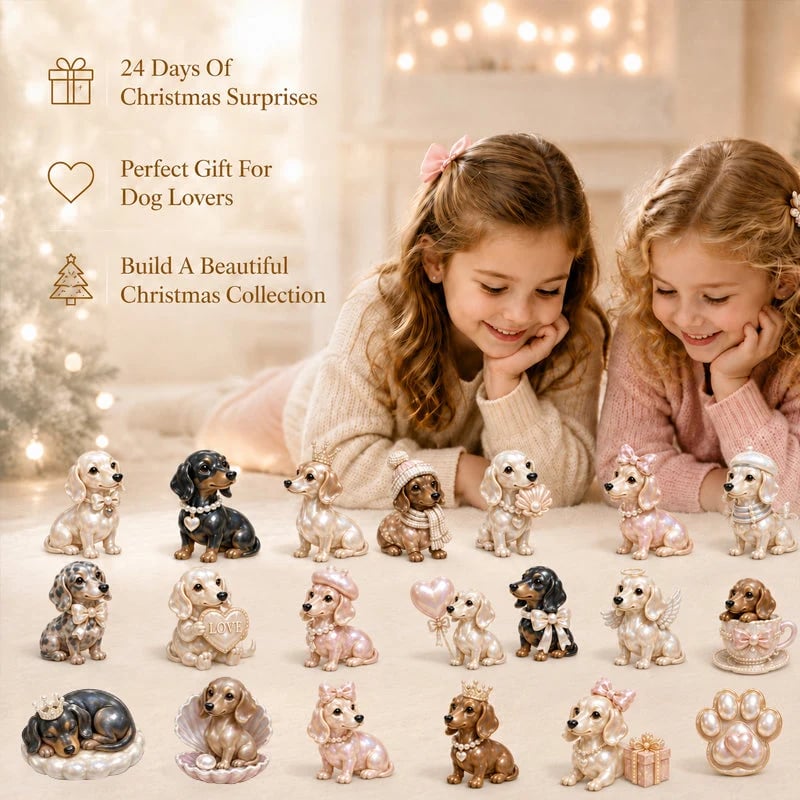 🎅 2026 Christmas Gift 50% Off--2026 Pearl Dachshund Christmas Advent Calendar | 24-Day Dog-Themed Collectible Decor Gift Box