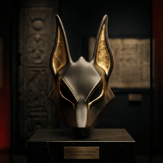Egyptian Anubis Mask: Hand-Painted Faux Gold Leaf Jackal Mask for Cosplay & Luxury Wall Decor