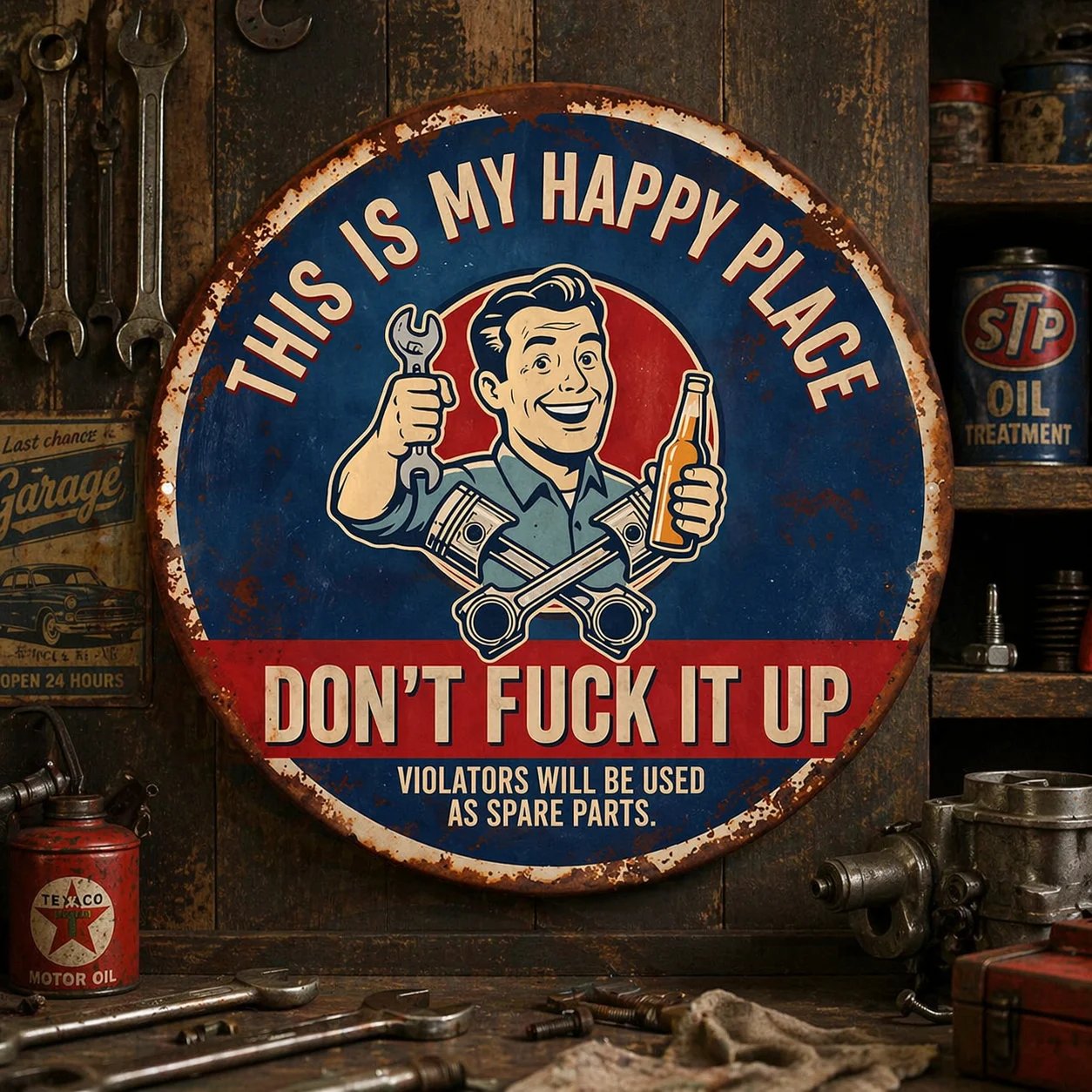 🔩🔩🔧"This Is My Happy Place" Metal Tin Sign