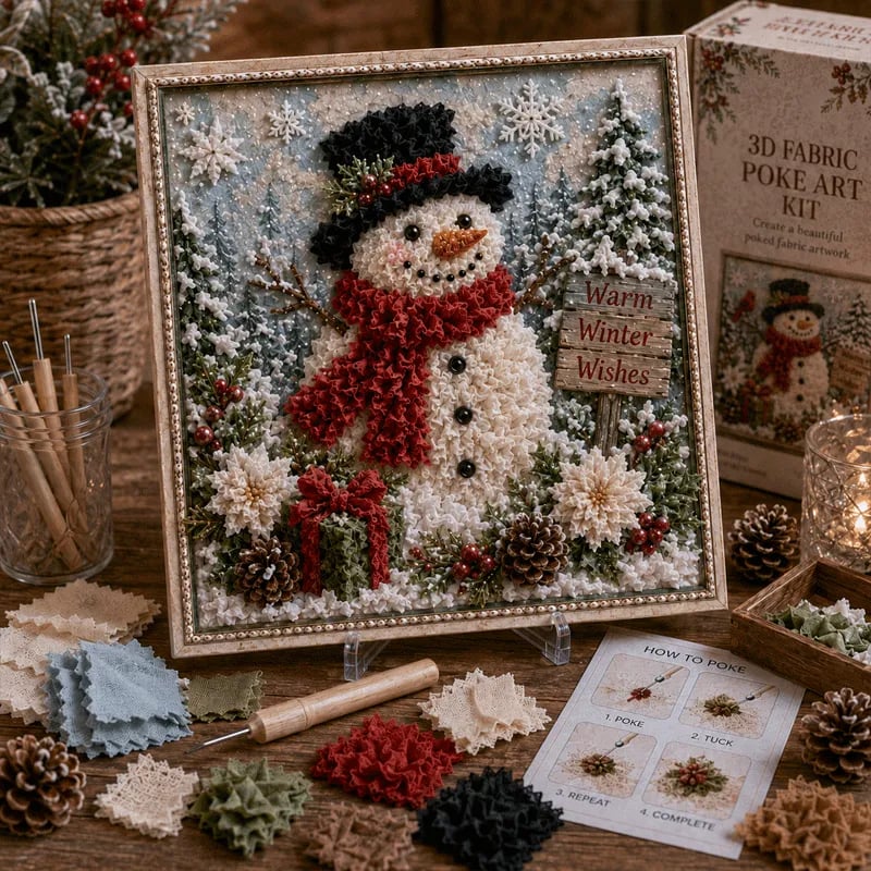 🔥🔥 LAST DAY 49% OFF – 🎄🧵 Premium 3D Christmas Fabric Poke Art Kit | No-Sew Holiday Craft with Pre-Punched Board, Fabric Squares & Display Stand 🎅✨