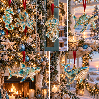 🎅🎅 2026 Christmas Gift 50% Off--2026 Ocean Christmas Series Sea Glass Ornament Collection – Seahorse, Octopus, Jellyfish, Shark, Sea Turtle & Whale Coastal Holiday Keepsakes