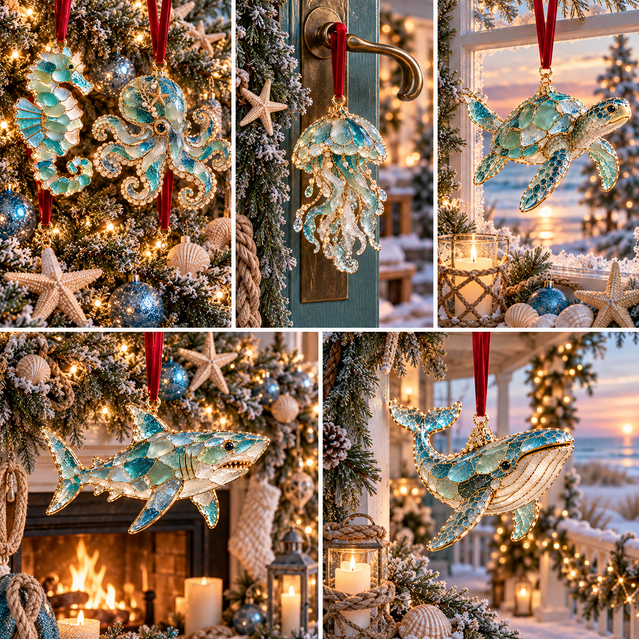 🎅 2026 Christmas Gift 50% Off--2026 Ocean Christmas Series Sea Glass Ornament Collection – Seahorse, Octopus, Jellyfish, Shark, Sea Turtle & Whale Coastal Holiday Keepsakes