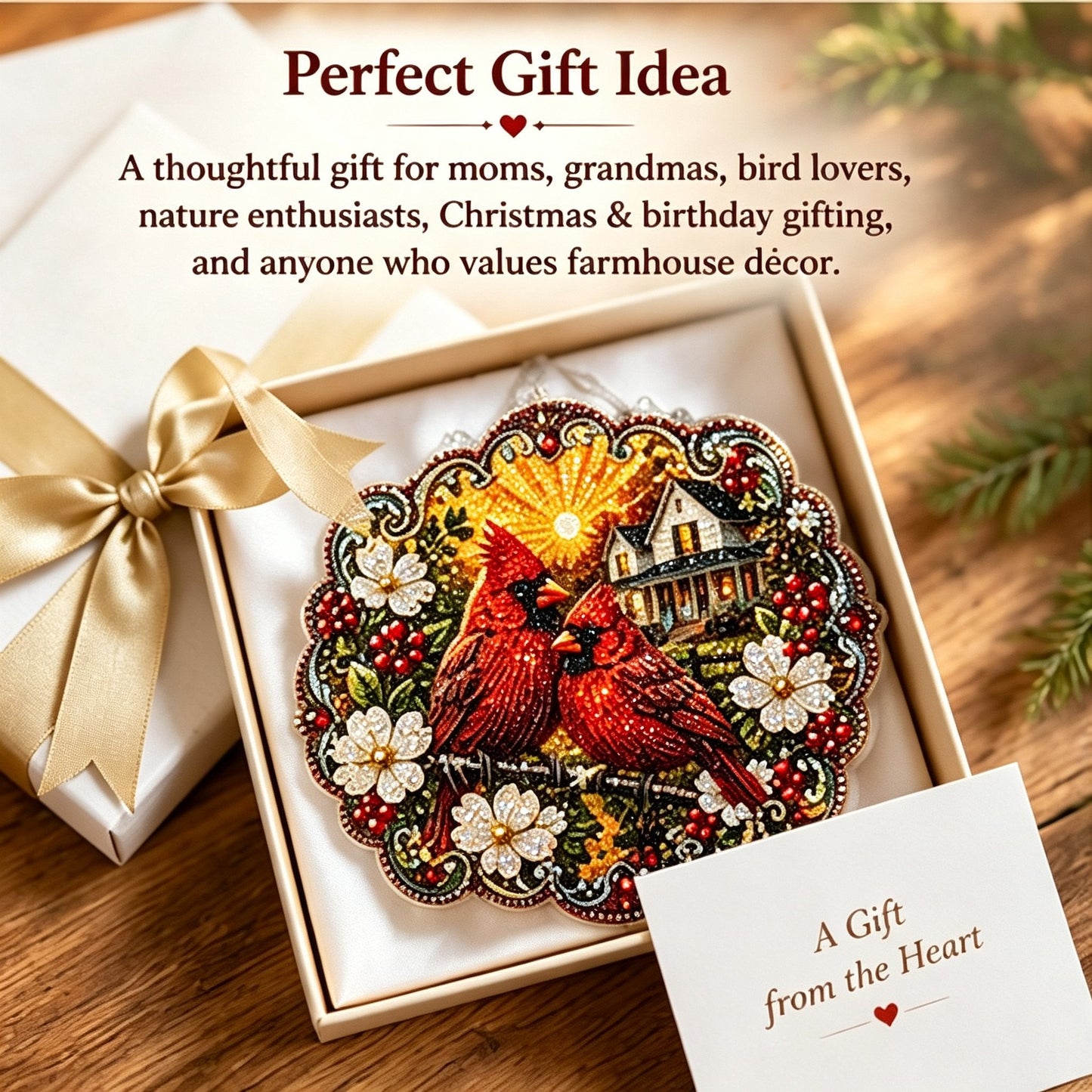 ✨🐦Beginner-Friendly-🐦Cardinals & Sunrise Diamond Art Hanging Ornament Kit