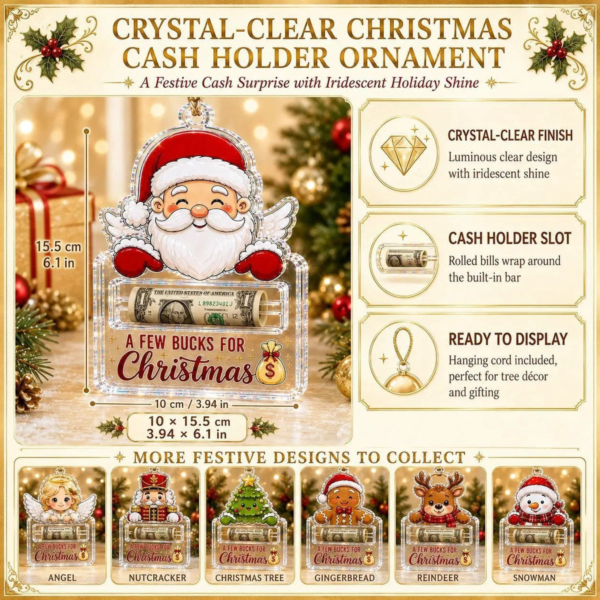 🔥Last Day 50% OFF - 🎄A Few Bucks For Christmas Crystal Acrylic Money Holder Ornament