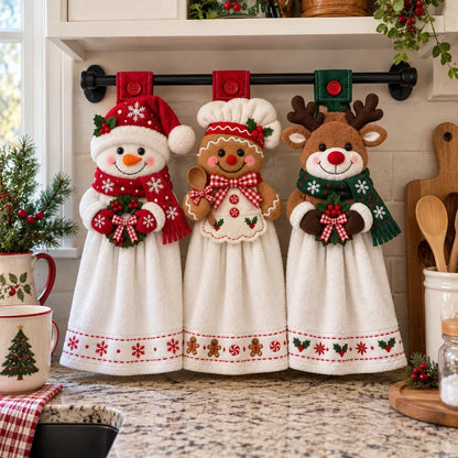 🎄 Christmas Hanging Hand Towel | Button-On Loop Keeps It Within Reach