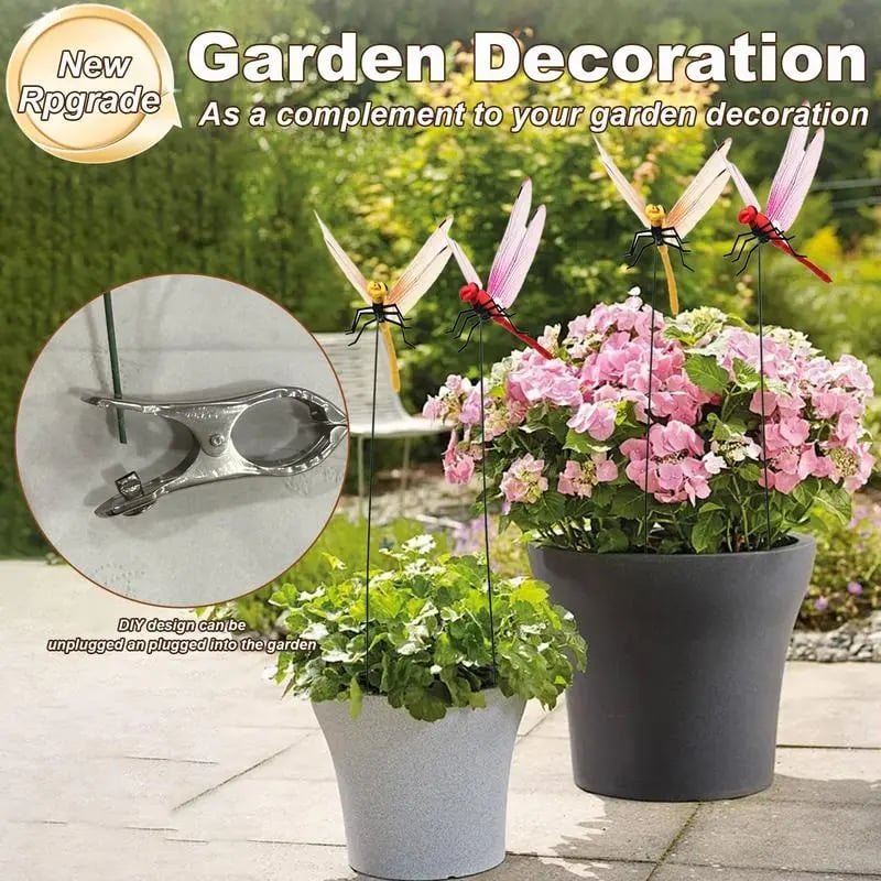 12 Counts Outdoor Fake Dragonfly Rod Clip, Garden MetalDragonfly Clip