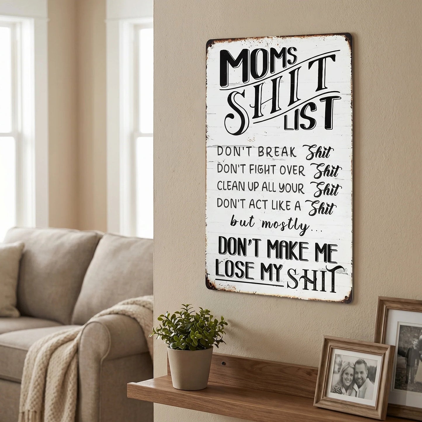 ❤️❤️"Mom’s Shit List" Funny Metal Sign – Sarcastic Tin Plaque for the Queen of the House